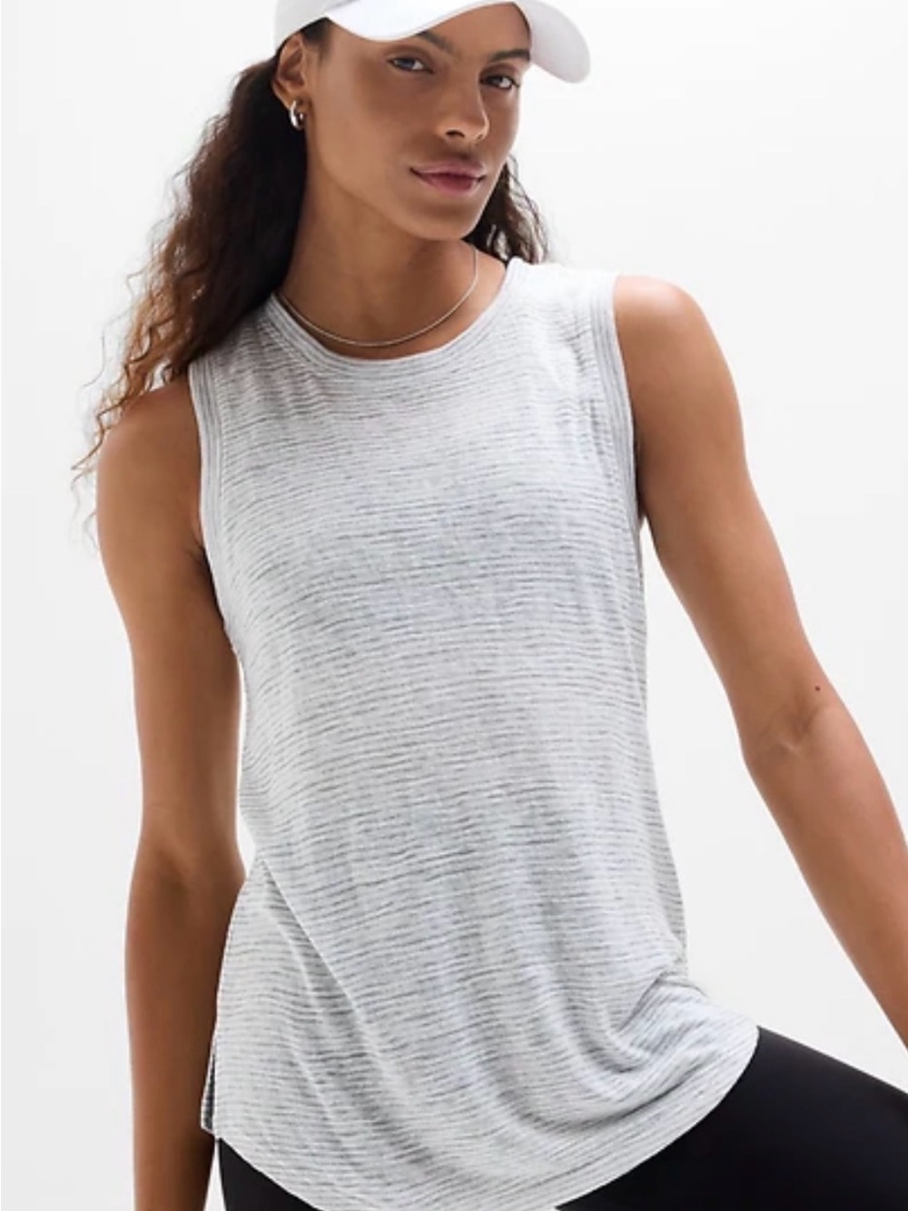 Athleta Light Gray Striped Sleeveless Crewneck Tank